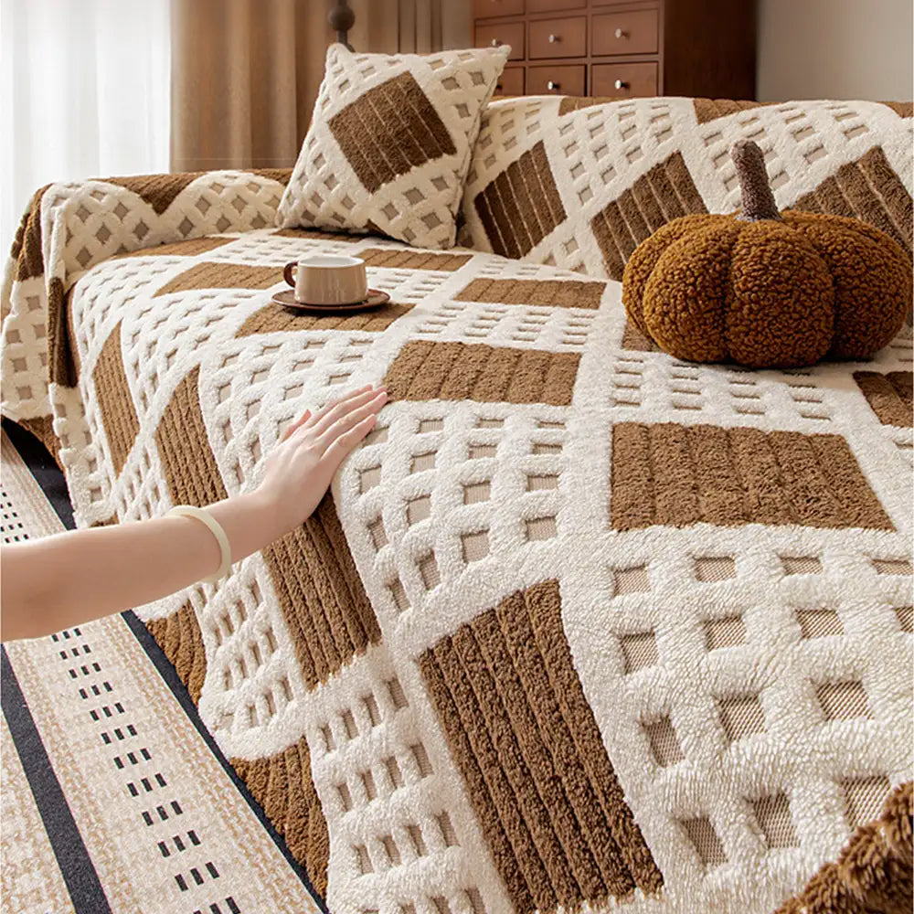 Thickened Plush Diamond Jacquard Sofa Scratch-Resistant Sofa Cover