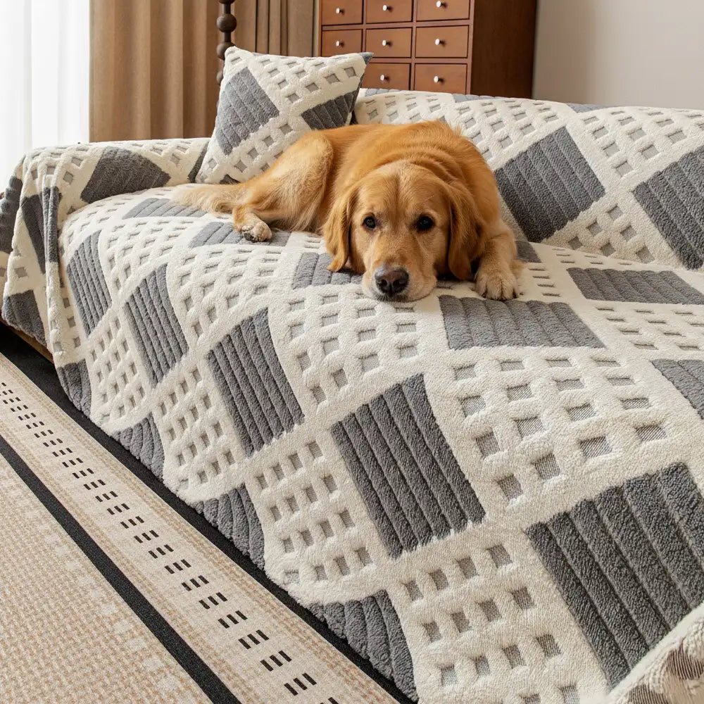 Thickened Plush Diamond Jacquard Sofa Scratch-Resistant Sofa Cover