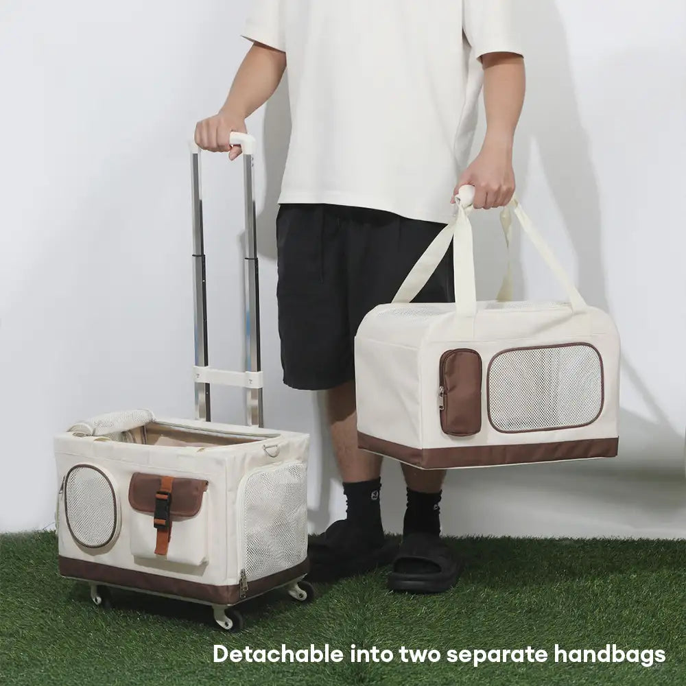 Travel Carrier Double-Layer Foldable Cat Bag with Detachable Trolley