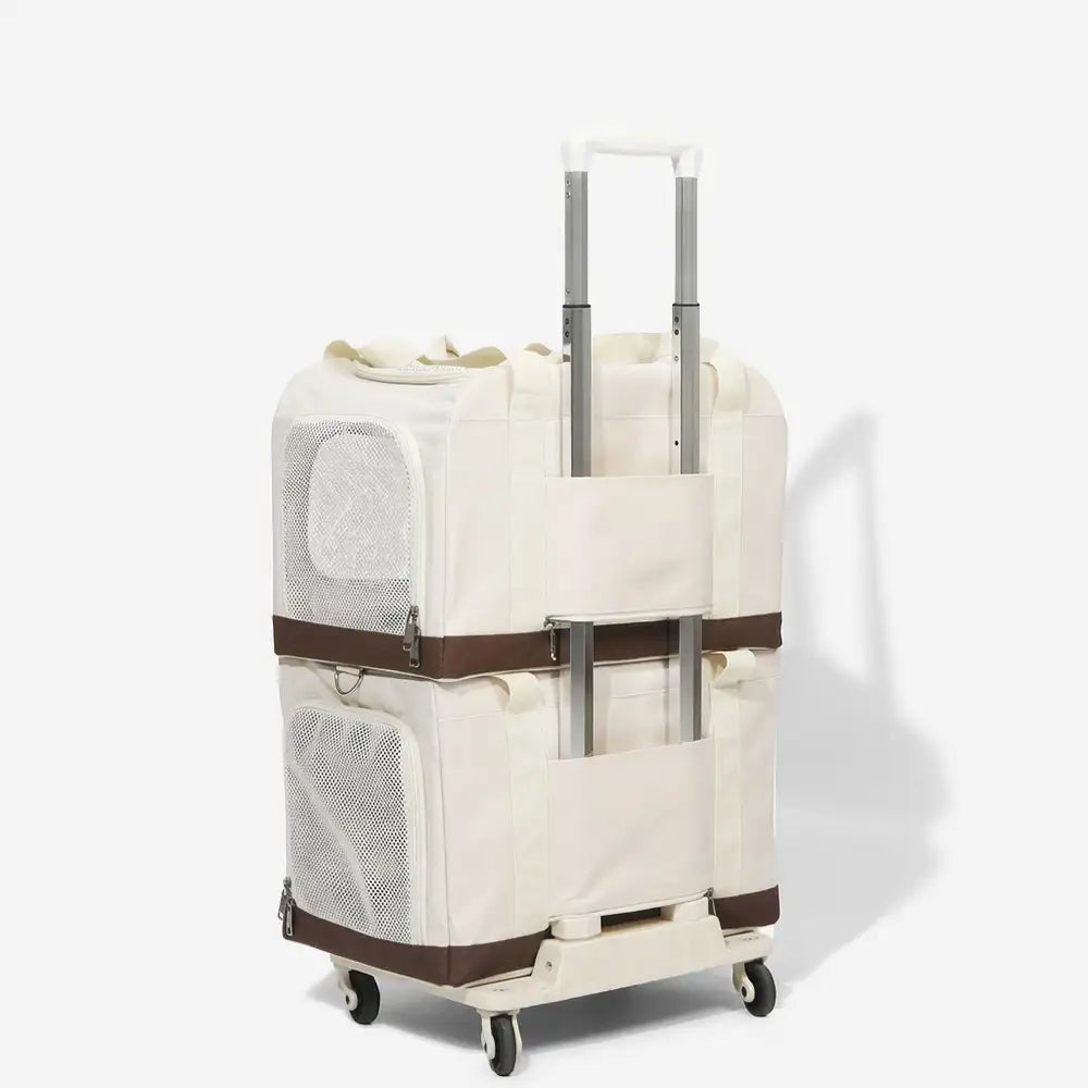 Travel Carrier Double-Layer Foldable Cat Bag with Detachable Trolley