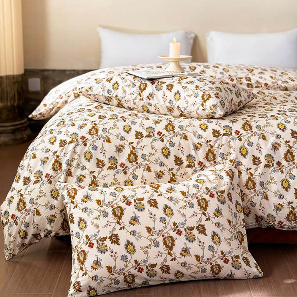 Vintage French Floral Cotton Duvet Cover Bed Sheet Set