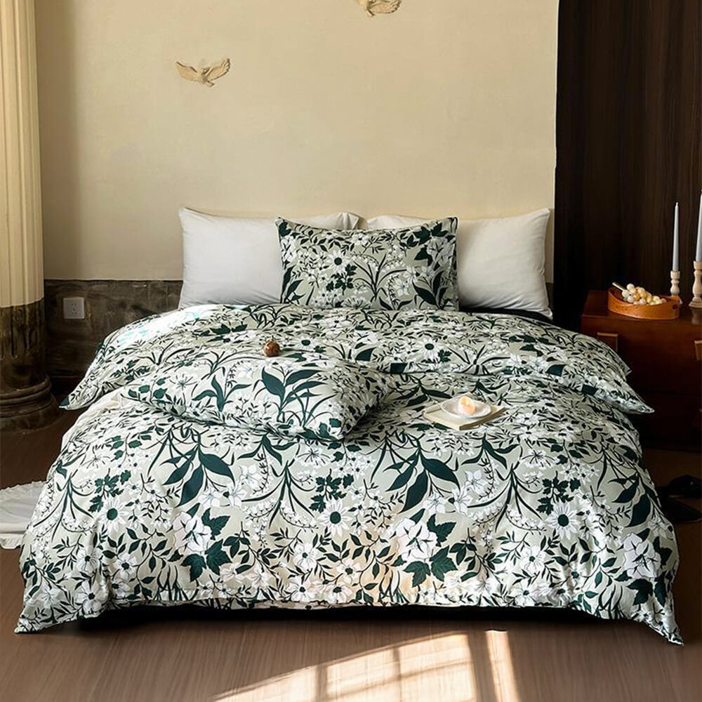 Vintage French Floral Cotton Duvet Cover Bed Sheet Set