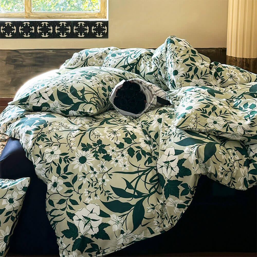 Vintage French Floral Cotton Duvet Cover Bed Sheet Set