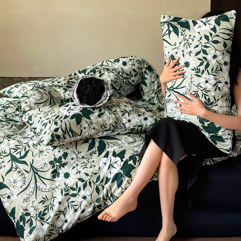 Vintage French Floral Cotton Duvet Cover Bed Sheet Set