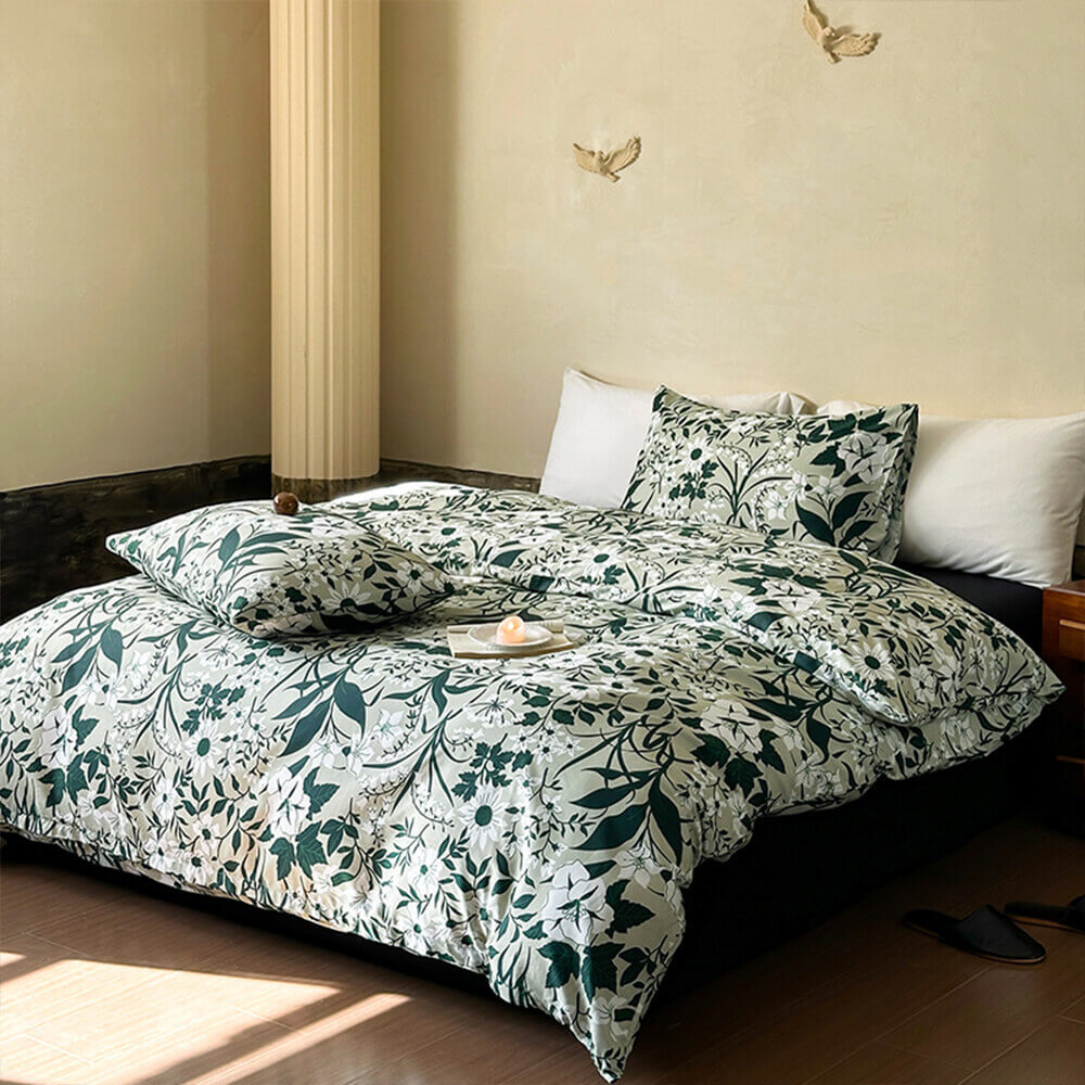 Vintage French Floral Cotton Duvet Cover Bed Sheet Set