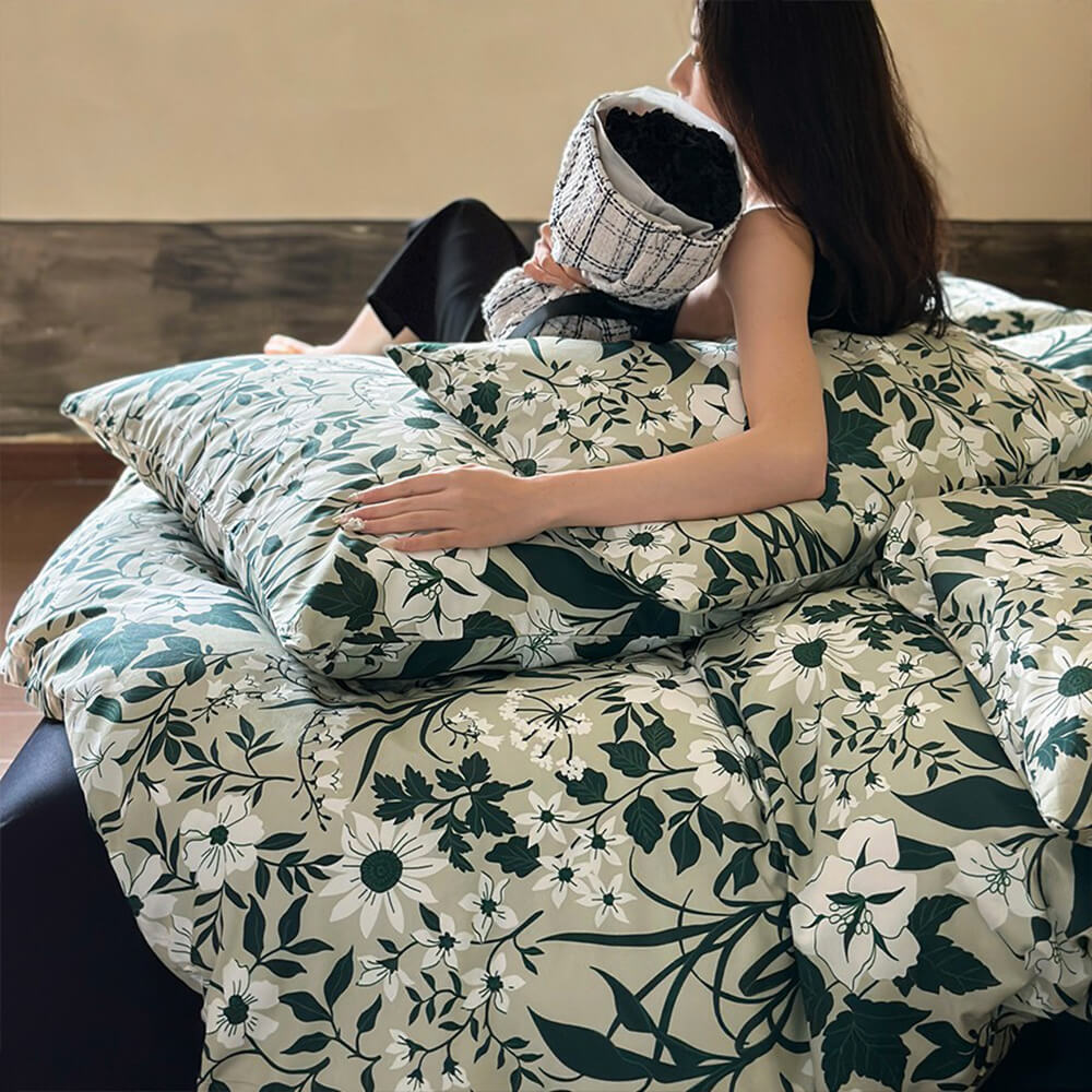 Vintage French Floral Cotton Duvet Cover Bed Sheet Set