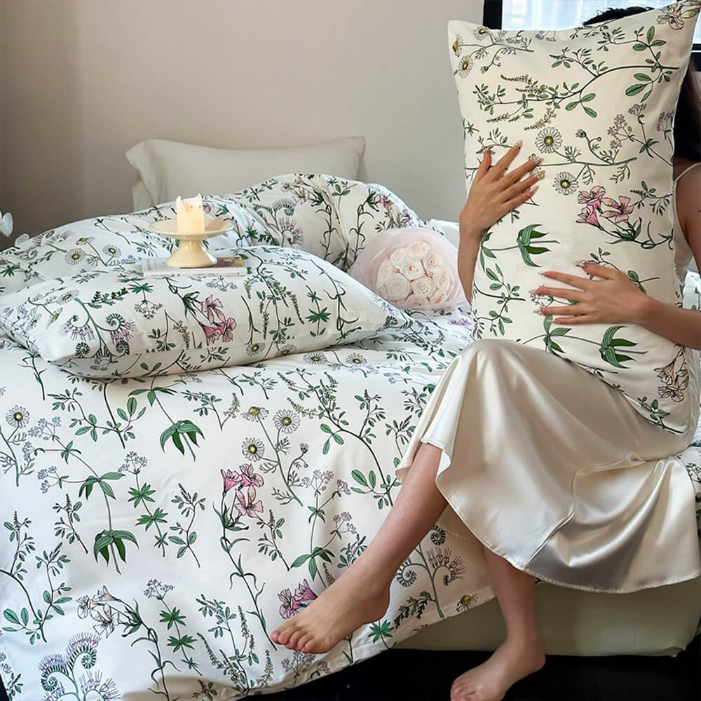 Vintage French Floral Cotton Duvet Cover Bed Sheet Set