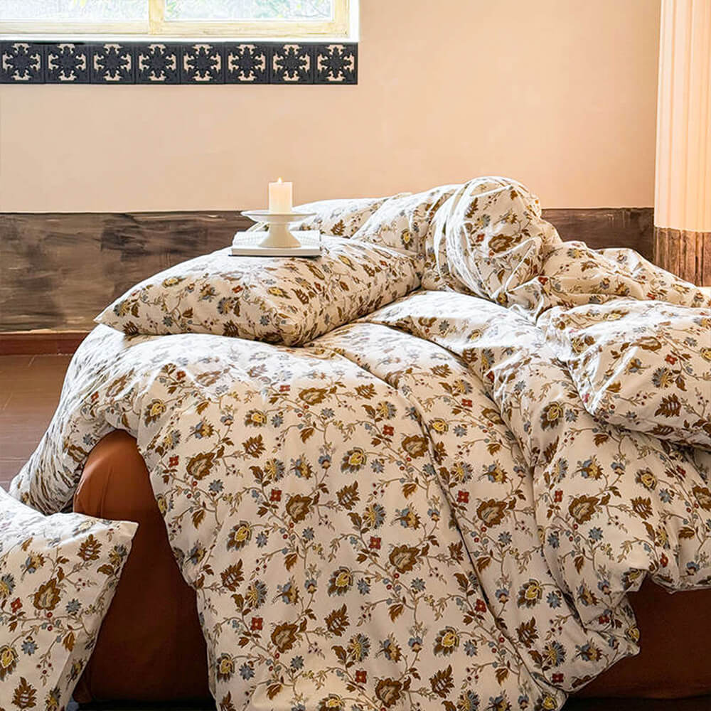 Vintage French Floral Cotton Duvet Cover Bed Sheet Set