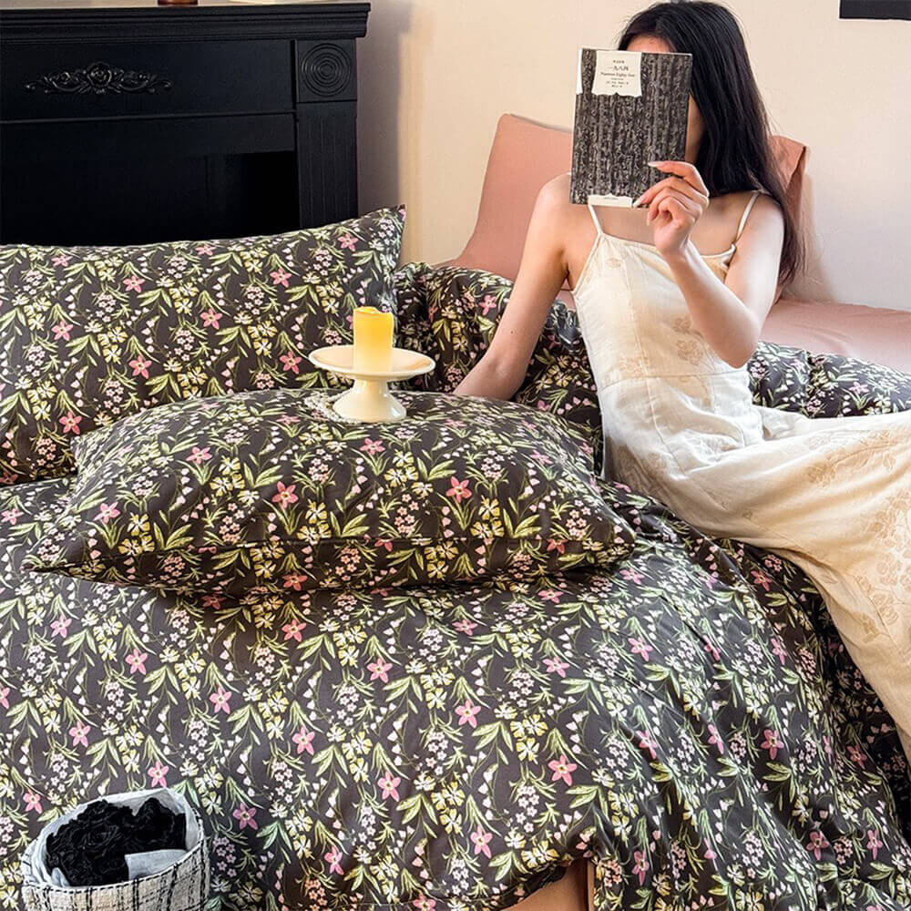 Vintage French Floral Cotton Duvet Cover Bed Sheet Set