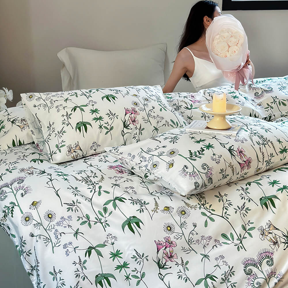 Vintage French Floral Cotton Duvet Cover Bed Sheet Set