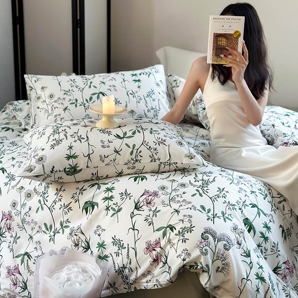 Vintage French Floral Cotton Duvet Cover Bed Sheet Set