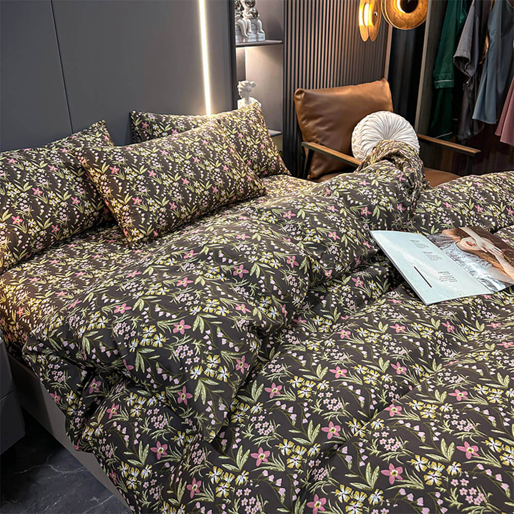 Vintage French Floral Cotton Duvet Cover Bed Sheet Set