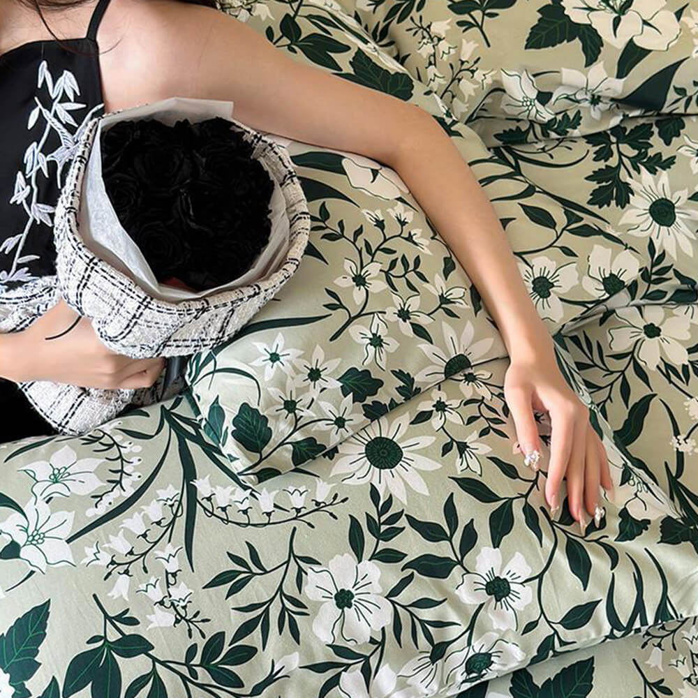 Vintage French Floral Cotton Duvet Cover Bed Sheet Set