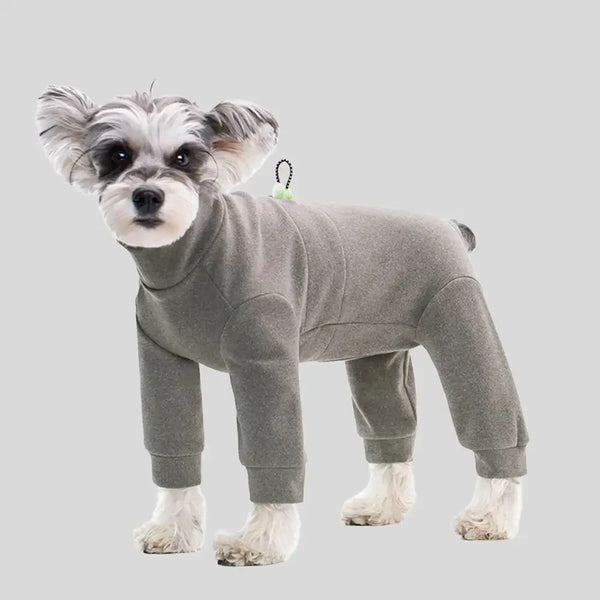 Warm Soft Fleece High-Neck Four-Legged Dog Jumpsuit with Adjustable Waist