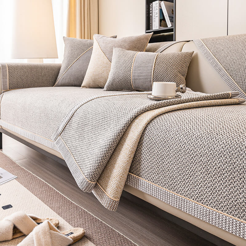 Breathable Woven Cotton Linen Non-Slip Couch Cover