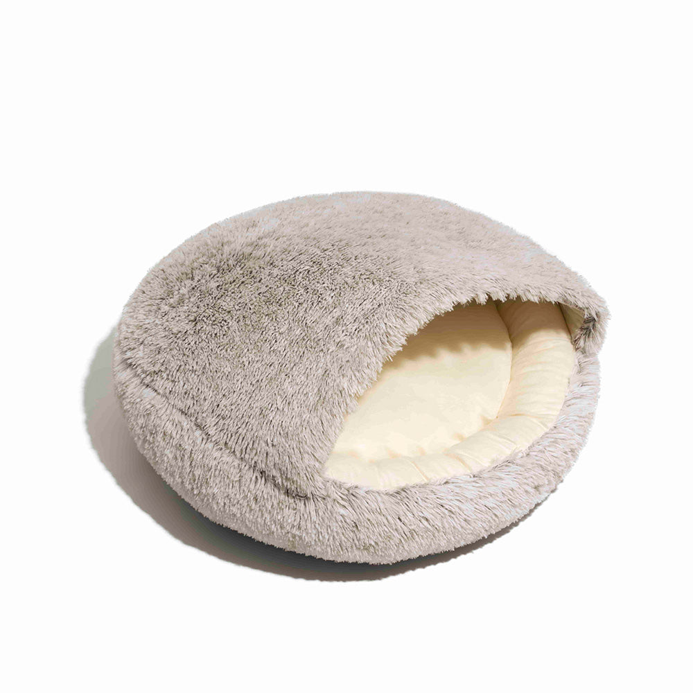 Lit pita nid semi-fermé en peluche apaisant pour chiens