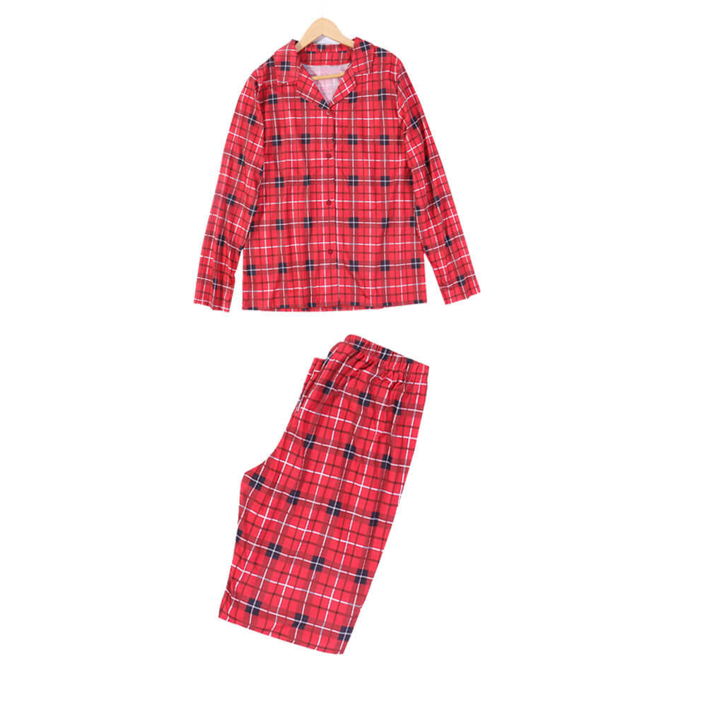 Red Checkered Full-Body Skin-Friendly Matching Pajamas for Dog and Owner