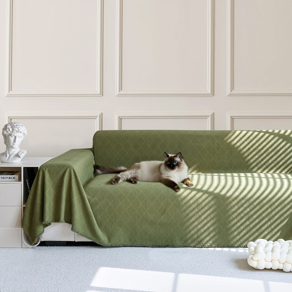 Diamond-Pattern Chenille Cat-Scratch Resistant All-Season Throw Couch Cover