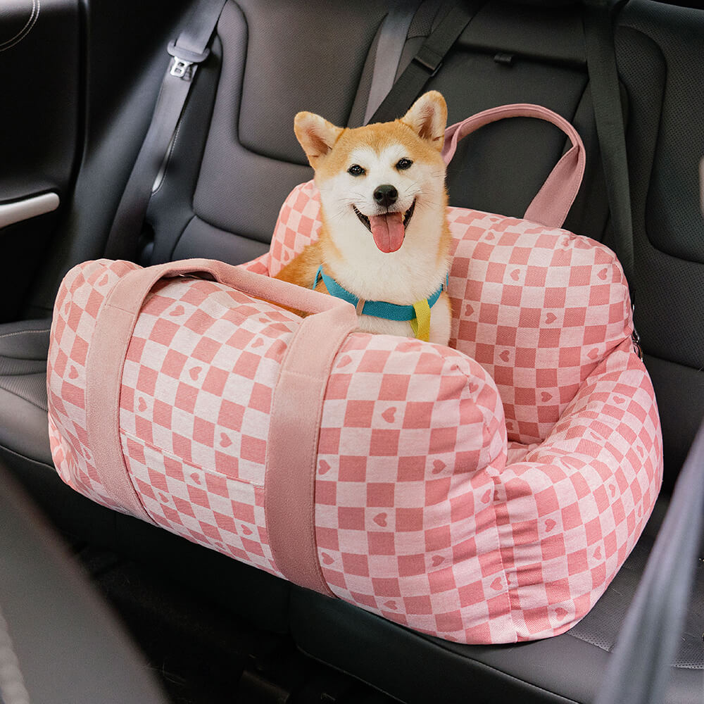 Vintage Heart Checkerboard Dog Car Seat Bed