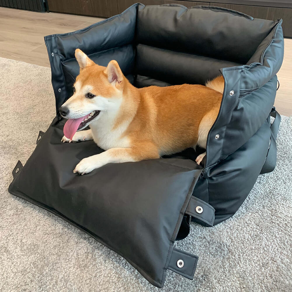 Full Leather Dog Pet Car Seat Bed - Fort - FUNNYFUZZY