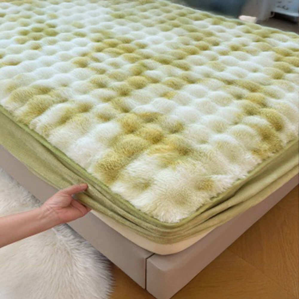 Gradient Cream Bubble Thickened Faux Rabbit Fur Warm Fitted Sheet Mattress Cover