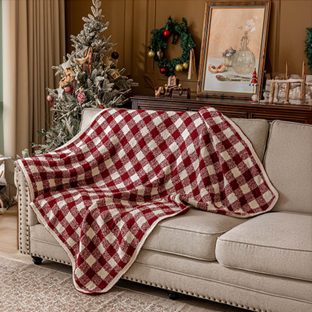 Luxury French Cozy Plush Checkered Sofa Throw Blanket