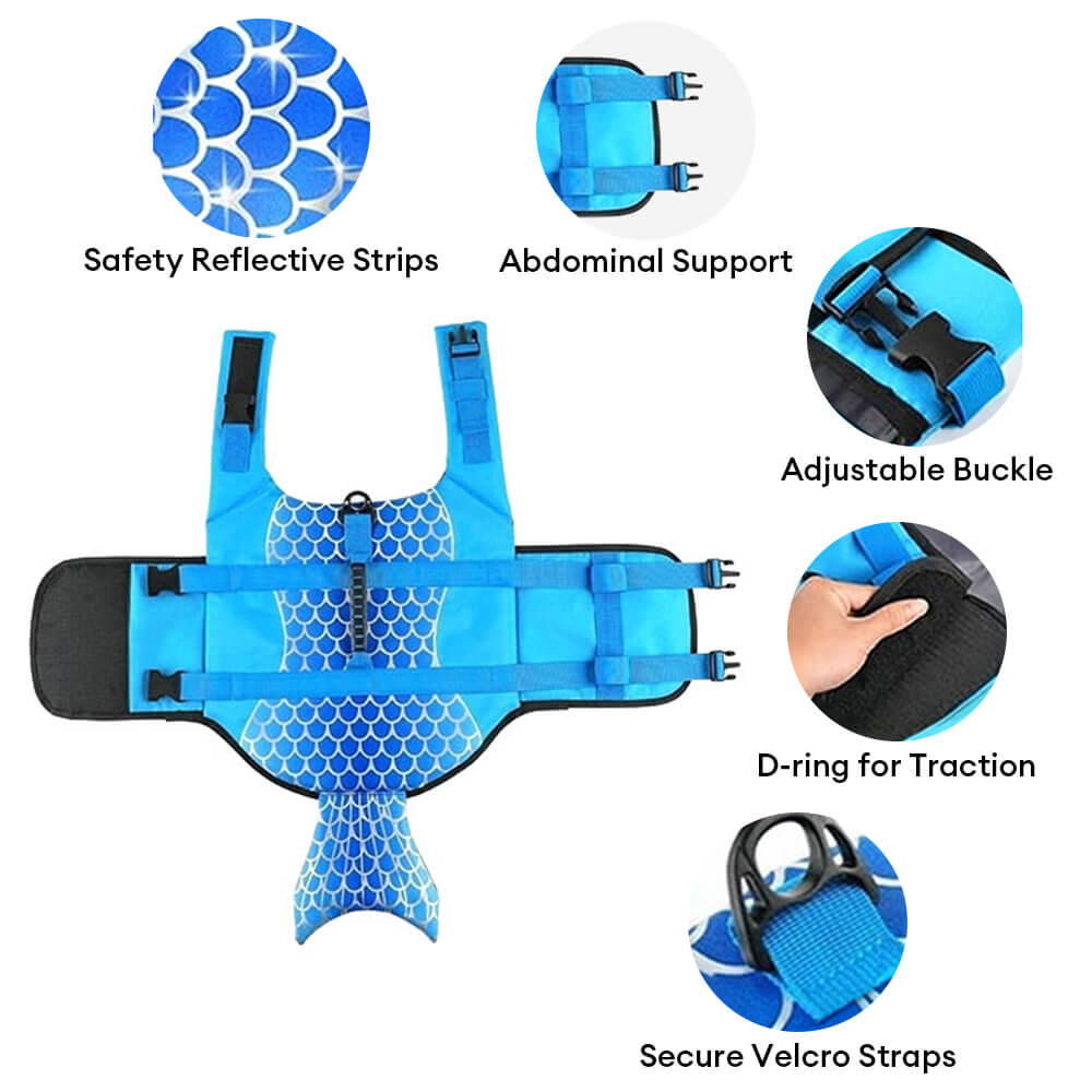 Mermaid and Shark Style Secure Fit Dog Life Jacket