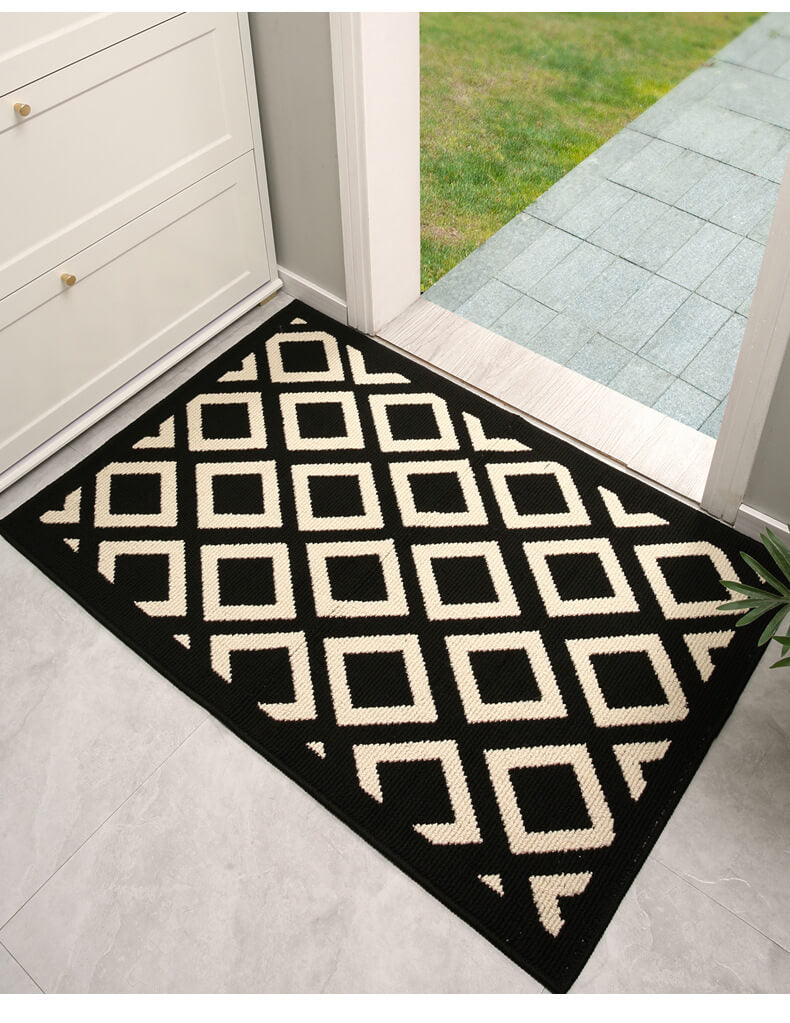 Modern Checkered Anti-Stain Non-Slip Front Door Mat for Muddy Dog Paws