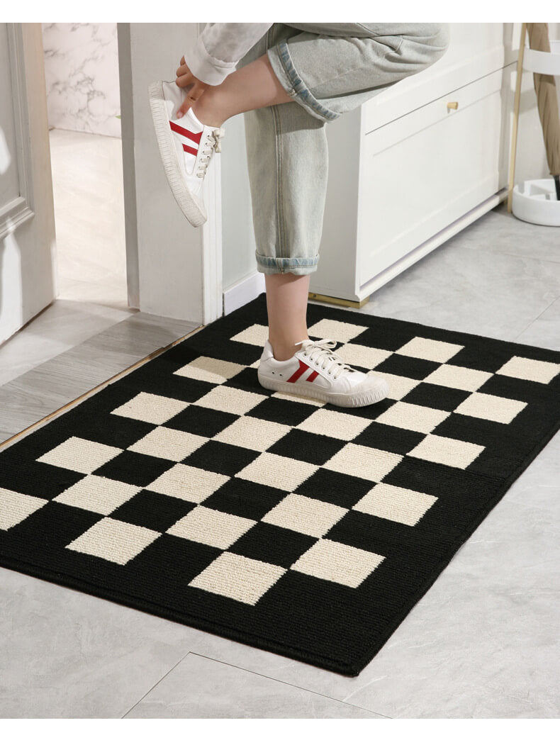 Modern Checkered Anti-Stain Non-Slip Front Door Mat for Muddy Dog Paws