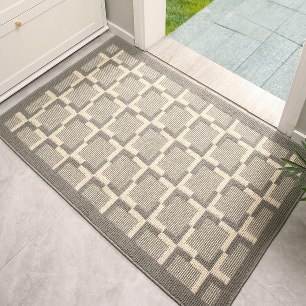 Modern Checkered Anti-Stain Non-Slip Front Door Mat for Muddy Dog Paws