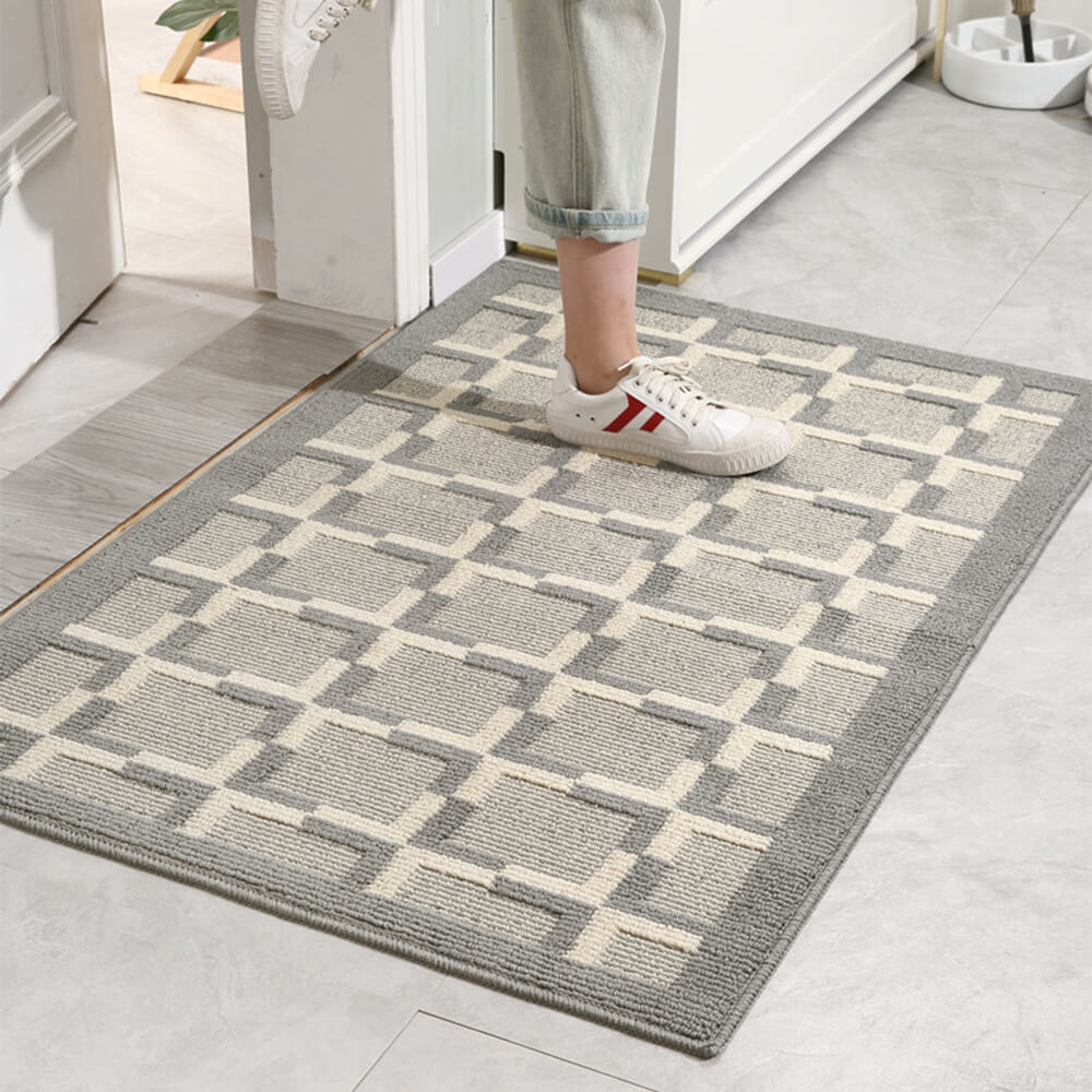 Modern Checkered Anti-Stain Non-Slip Front Door Mat for Muddy Dog Paws