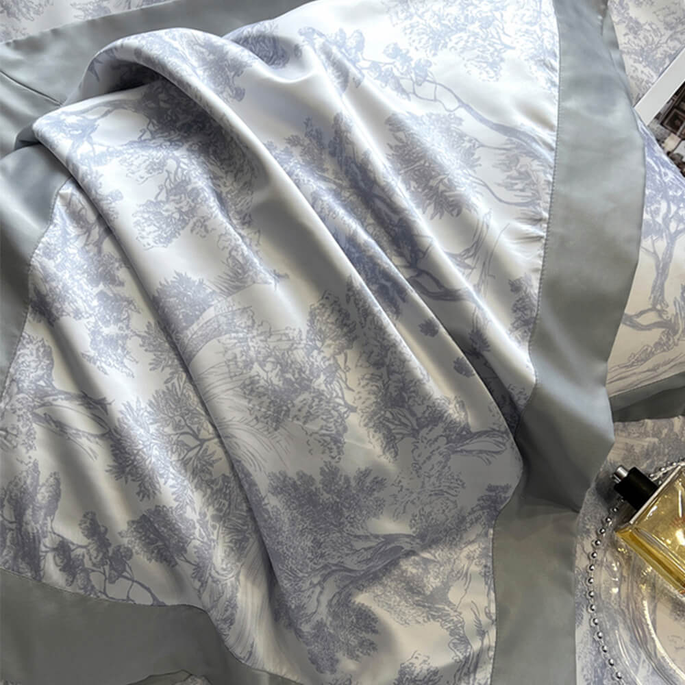 Nordic Floral Print Natural Ice Silk Washed Summer Bed Sheet Set