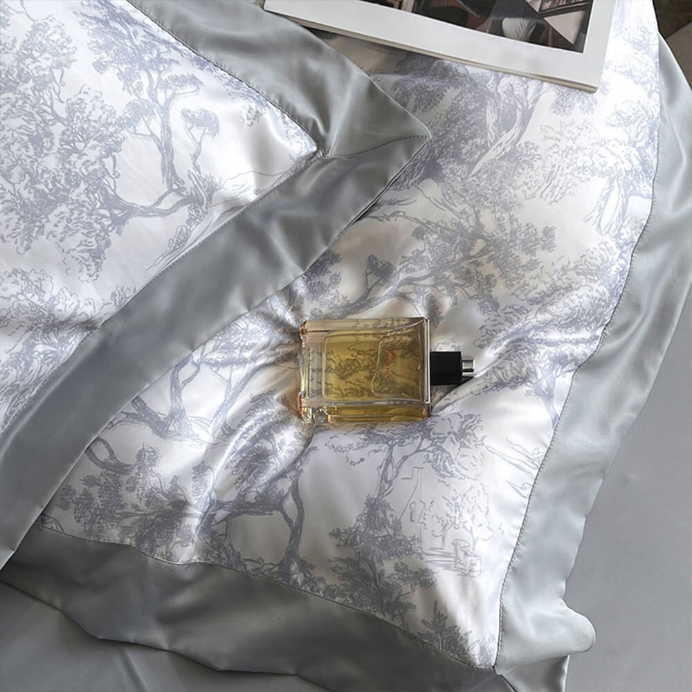 Nordic Floral Print Natural Ice Silk Washed Summer Bed Sheet Set