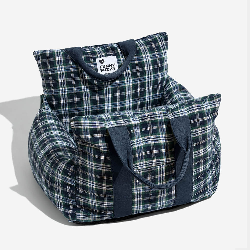 Vintage Plaid Travel Safety Dog Car Seat Beds