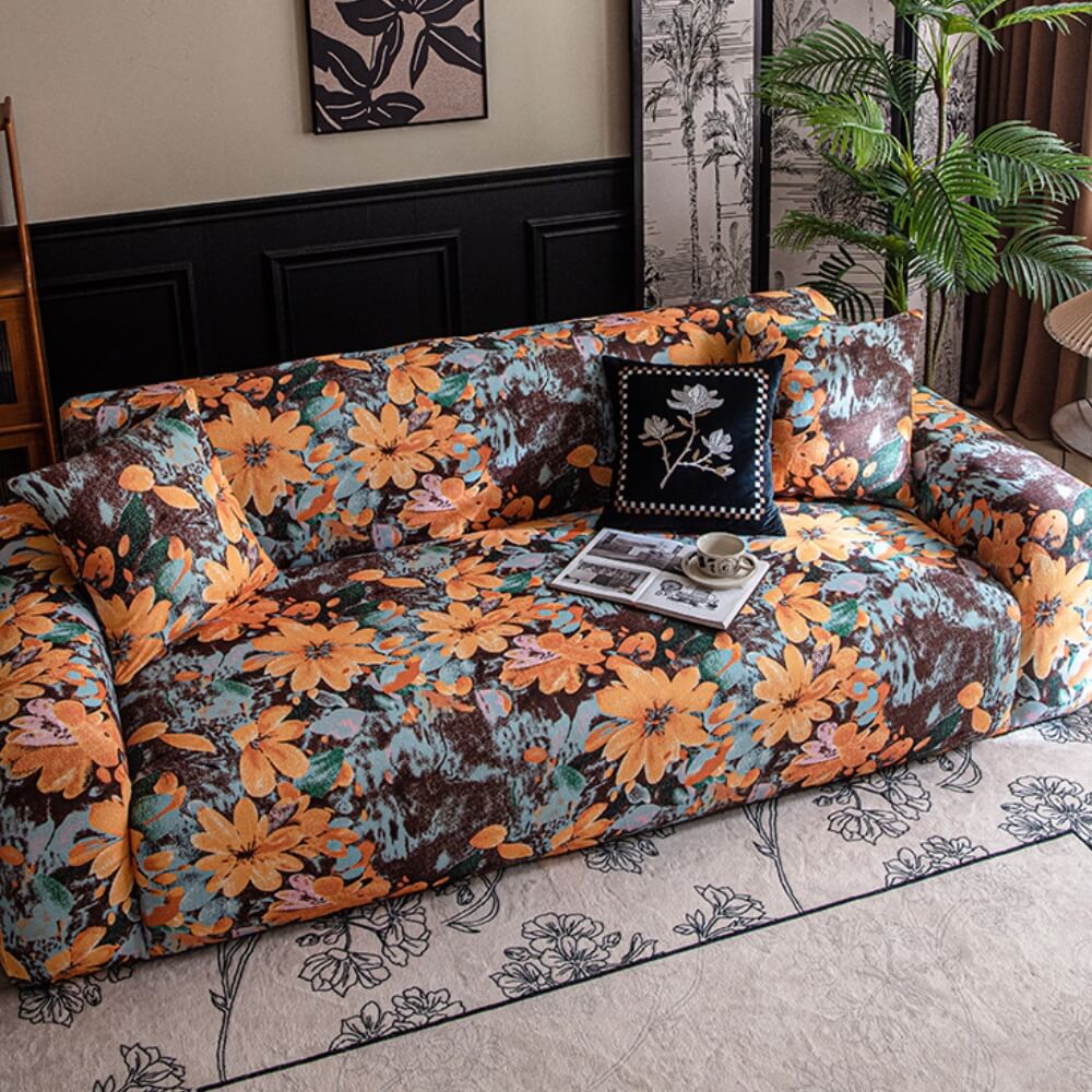 Garden Floral Polar Fleece Sofa Protection Full Cover Stretch Magic Couch Cover