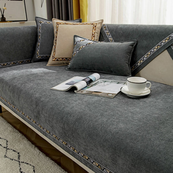 Geometric Decor Solid Color Chenille Non-Slip Comfort Sofa Cover