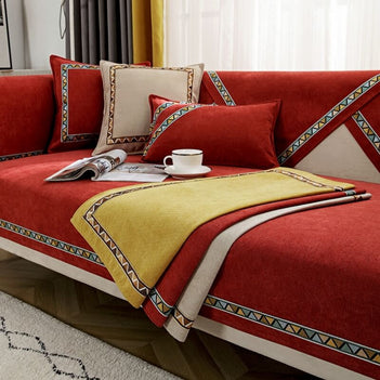 Geometric Decor Solid Color Chenille Non-Slip Comfort Sofa Cover
