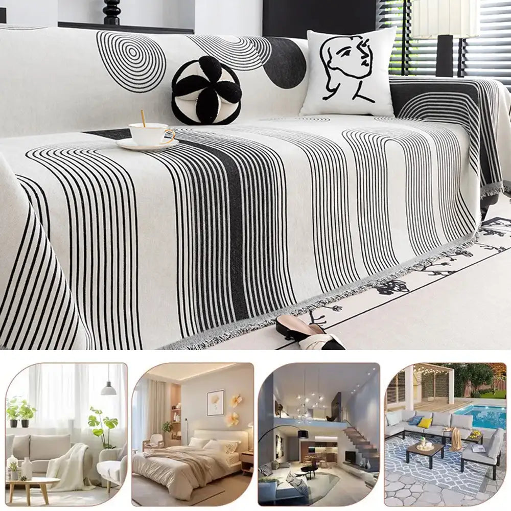 Geometric Striped Chenille Durable Sofa Protection Sofa Cover