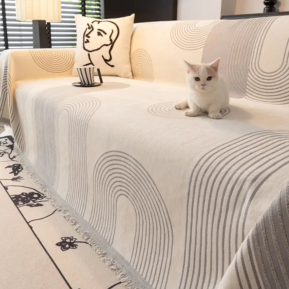 Geometric Striped Chenille Durable Sofa Protection Sofa Cover