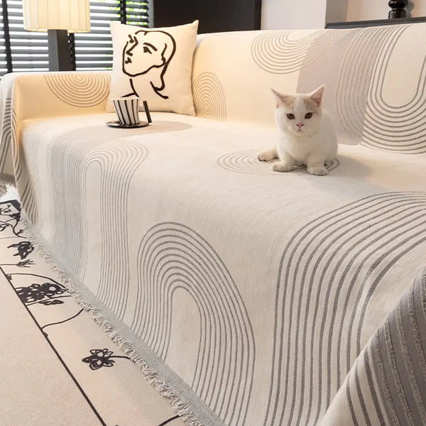 Geometric Striped Chenille Durable Sofa Protection Sofa Cover