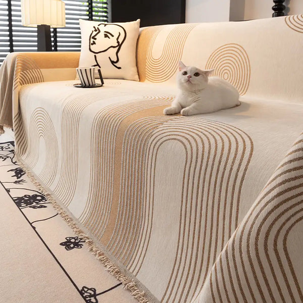 Geometric Striped Chenille Durable Sofa Protection Sofa Cover