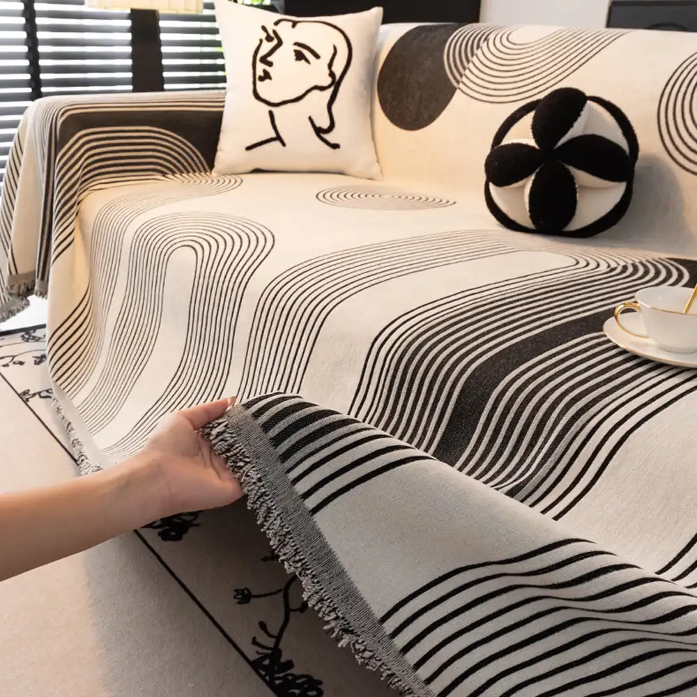 Geometric Striped Chenille Durable Sofa Protection Sofa Cover