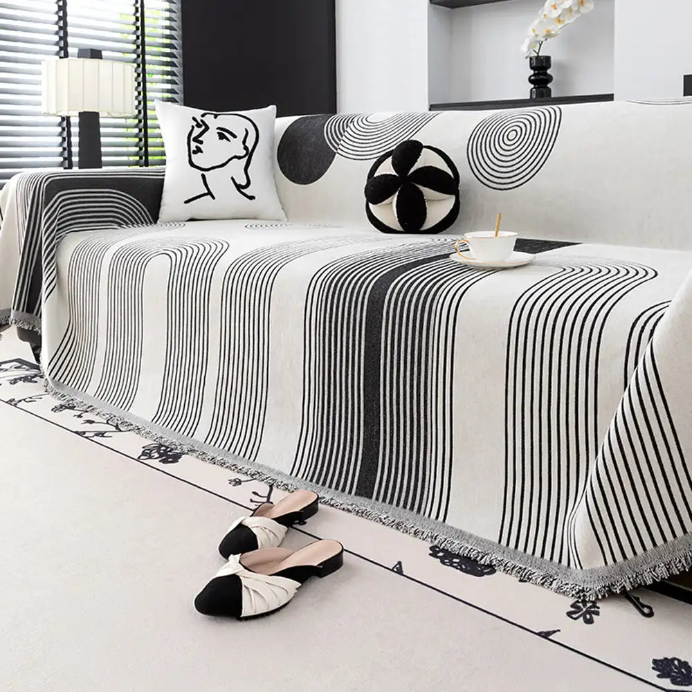 Geometric Striped Chenille Durable Sofa Protection Sofa Cover