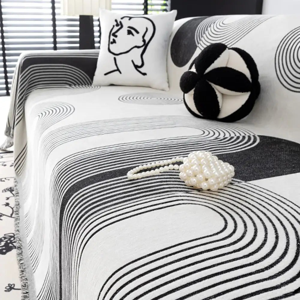 Geometric Striped Chenille Durable Sofa Protection Sofa Cover