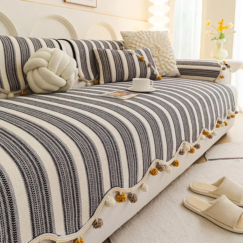 Irregular Contrast Color Chenille Skin-Friendly Non-Slip Sofa Protective Sofa Cover