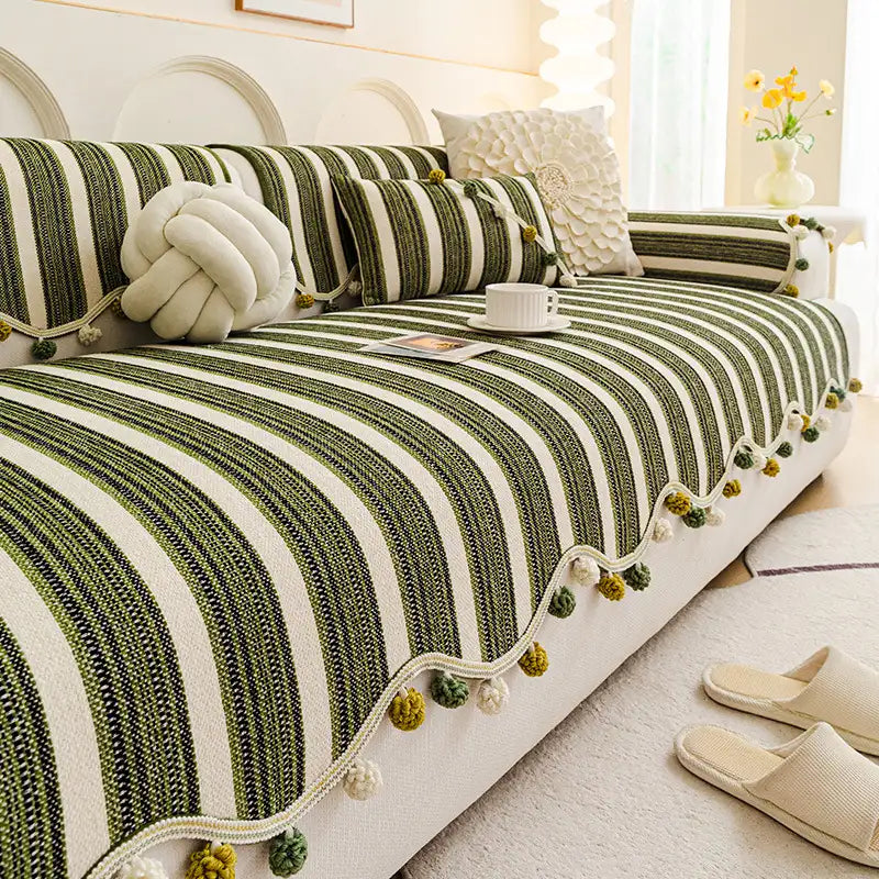 Irregular Contrast Color Chenille Skin-Friendly Non-Slip Sofa Protective Sofa Cover