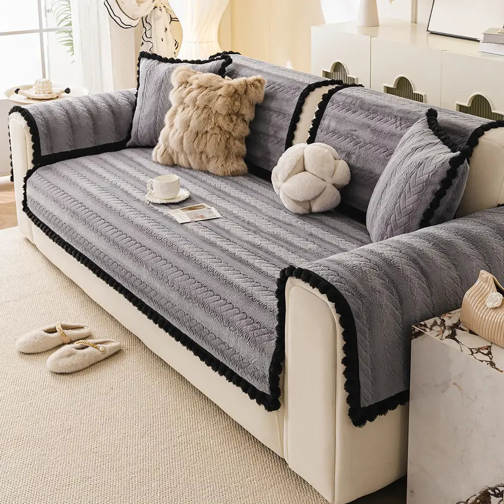 Lazy Chic Plush Winter Sofa Protector Skin-Friendly Sofa Cover