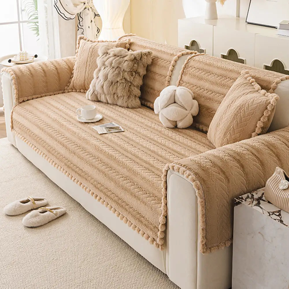 Lazy Chic Plush Winter Sofa Protector Skin-Friendly Sofa Cover