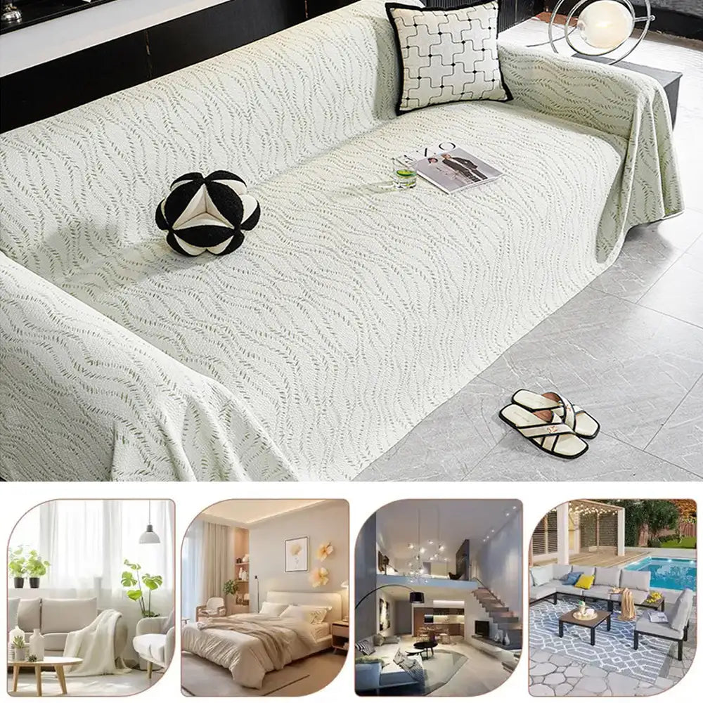 Leaf Pattern Cooling Ice Silk Sofa Protection Large Blanket Sofa Cover