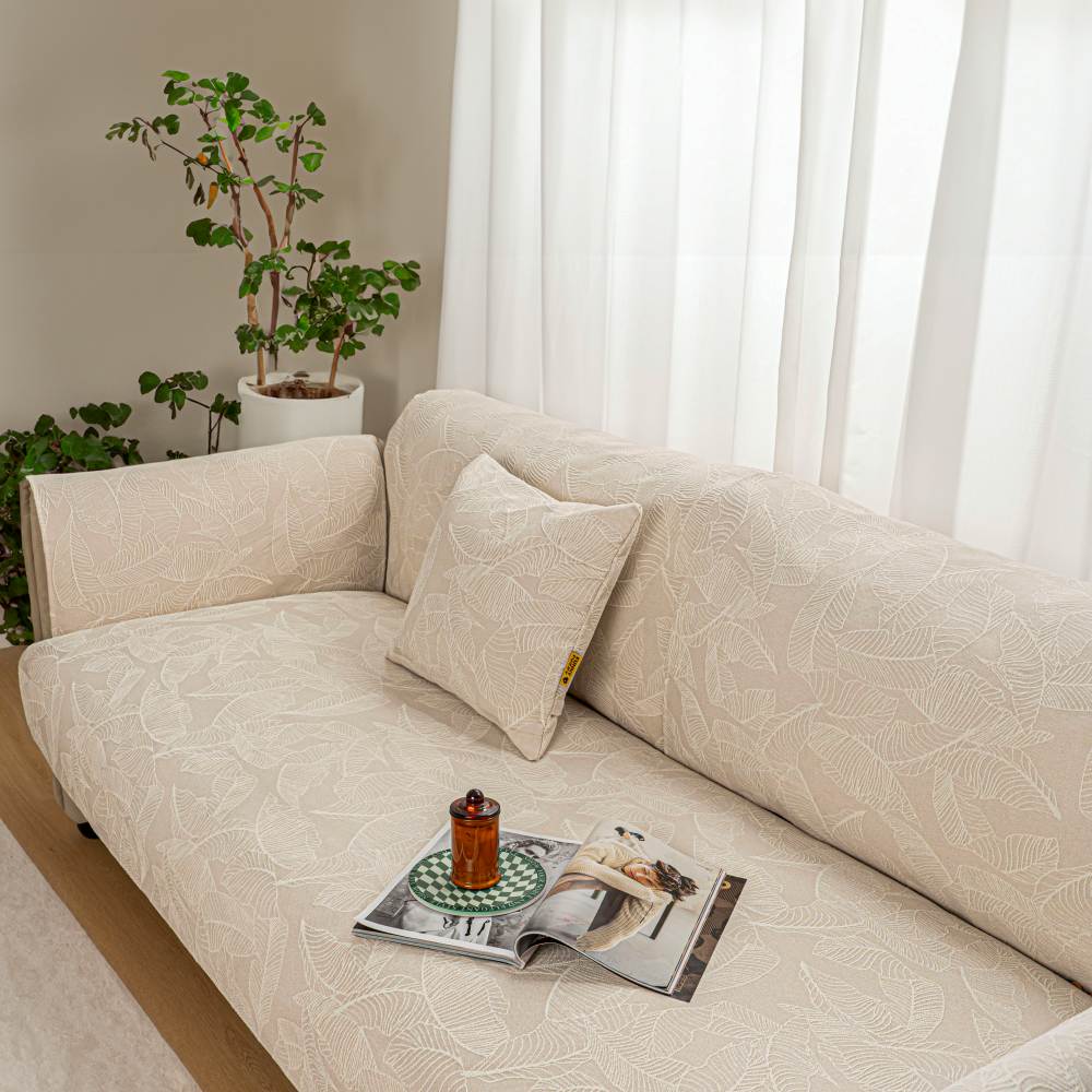 Luxury Solid Color Leaf Textured Jacquard Sofa Protector Sofa Cover